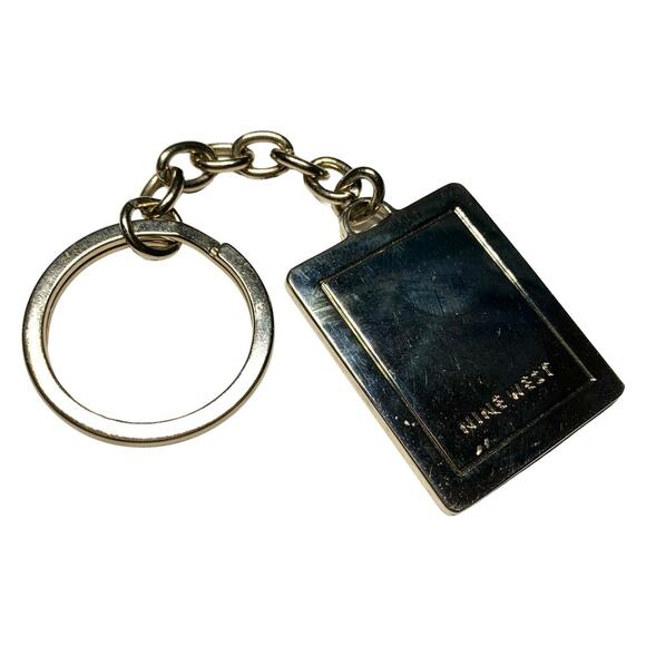 NINE WEST Vintage Heavy Weight Silver Square Keychain Key Ring Fob - Picture 3 of 5